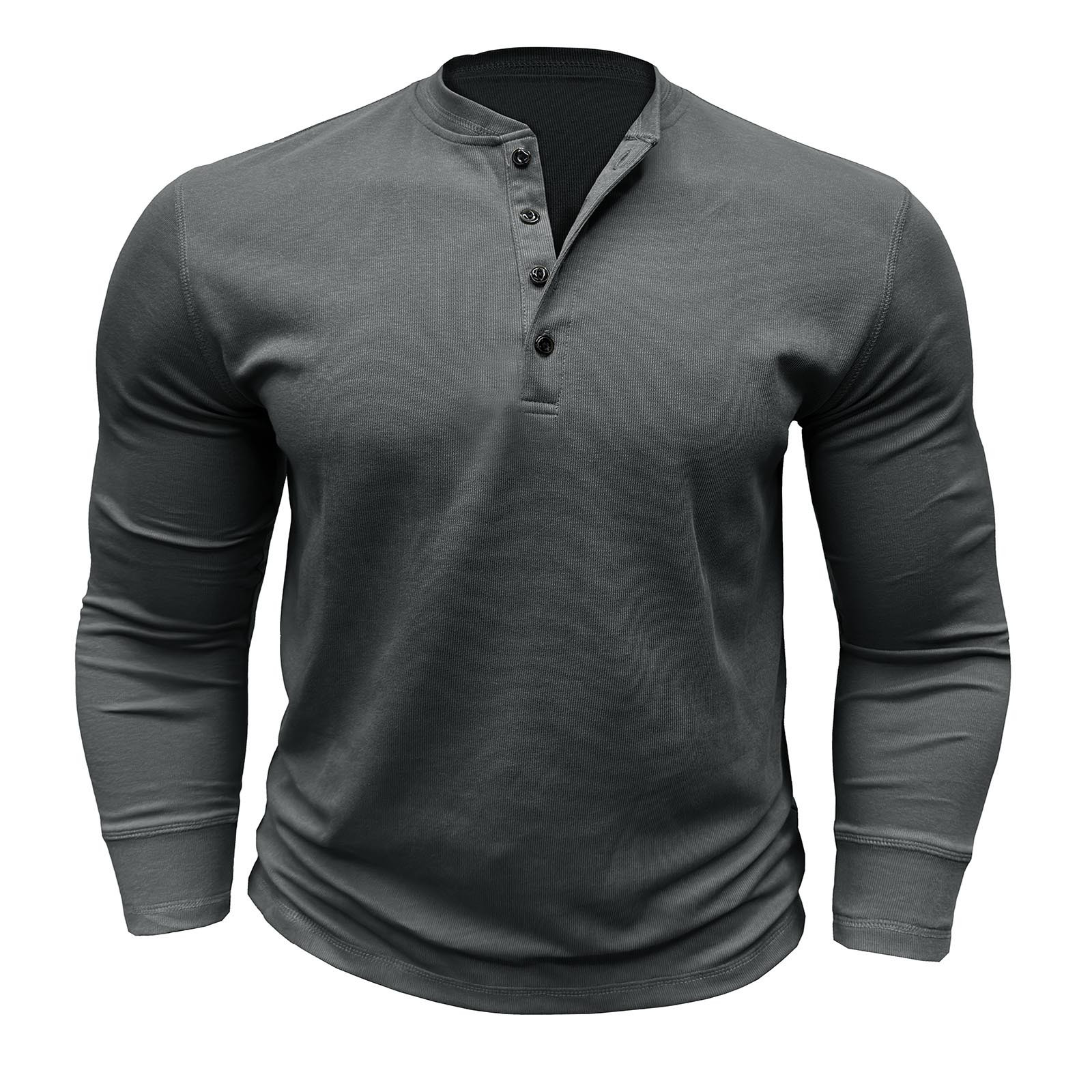 thumbnail image 1 of Camiseta de manga larga con botones y color liso para hombre, para otoño, mezcla de poliéster, cómoda e informal, varias tallas disponibles., 1 of 7